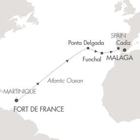 Cruises Around The World Le Lyrial April 2-15 2025 Fort-de-France, Martinique to Malaga, Spain