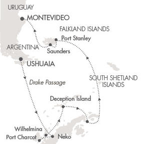 Cruises Around The World Le Soleal February 21 March 8 2026 Ushuaia, Argentina to Montevideo, Uruguay