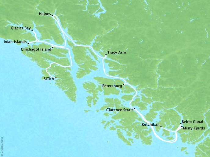 Around the World Private Jet Cruises Lindblad NG NG Sea Bird Map Detail Sitka, AK, United States to Ketchikan, AK, United States July 18-28 2018 - 10 Days