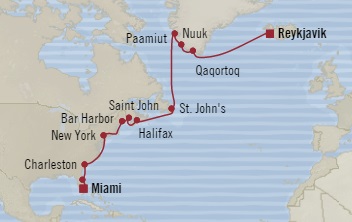 Cruises Around The World Oceania Insignia July 1-19 2025 Miami, FL, United States to Reykjavk, Iceland