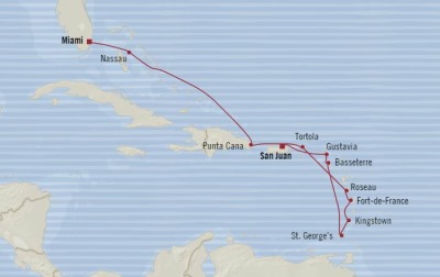 Cruises Oceania Insignia Map Detail San Juan, Puerto Rico to Miami, FL, United States December 22 2017 January 3 2018 - 12 Days