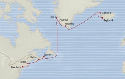 Cruises Oceania Insignia Map Detail Reykjavk, Iceland to New York, NY, United States July 26 August 10 2017 - 15 Days