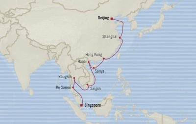 Cruises Oceania Insignia Map Detail Singapore, Singapore to Tianjin, China March 15 April 4 2018 - 20 Days