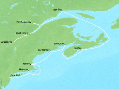 Cruises Oceania Insignia Map Detail Montreal, Canada to New York, NY, United States October 13-23 2018 - 10 Days