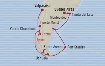 Cruises Around The World Oceania Marina December 19 2025 January 5 2026 Buenos Aires, Argentina to Valparaso, Chile