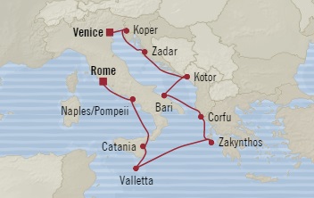 Cruises Around The World Oceania Marina November 1-11 2025 Venice, Italy to Civitavecchia, Italy