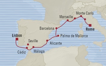 Cruises Around The World Oceania Marina October 5-15 2025 Lisbon, Portugal to Civitavecchia, Italy