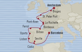 Cruises Around The World Oceania Marina September 15-27 2025 Amsterdam, Netherlands to Barcelona, Spain