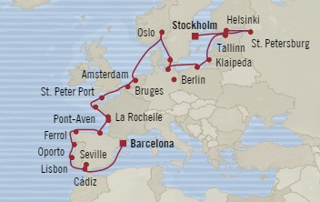 Cruises Around The World Oceania Marina September 3-27 2025 Stockholm, Sweden to Barcelona, Spain