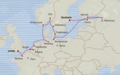 Cruises Oceania Marina Map Detail Southampton, United Kingdom to Stockholm, Sweden June 2-19 2017 - 17 Days