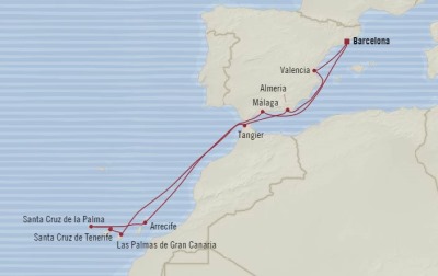 Cruises Oceania Marina Map Detail Barcelona, Spain to Barcelona, Spain November 21 December 3 2017 - 12 Days