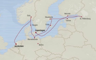 Cruises Oceania Marina Map Detail Copenhagen, Denmark to Amsterdam, Netherlands September 12-24 2017 - 12 Days