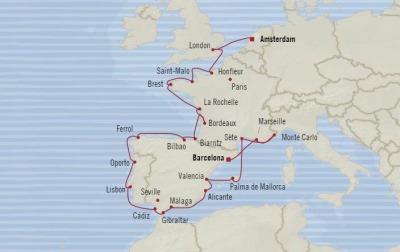 Cruises Oceania Marina Map Detail Amsterdam, Netherlands to Barcelona, Spain September 24 October 16 2017 - 22 Days