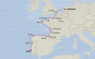 Cruises Oceania Marina Map Detail Amsterdam, Netherlands to Lisbon, Portugal September 24 October 6 2017 - 12 Days