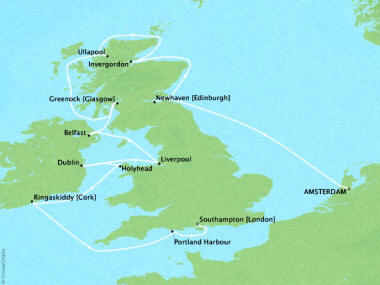 Cruises Oceania Marina Map Detail Amsterdam, Netherlands to Southampton, United Kingdom July 28 August 9 2018 - 12 Days