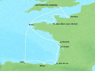Cruises Oceania Marina Map Detail Southampton, United Kingdom to Southampton, United Kingdom May 23 June 2 2018 - 10 Days