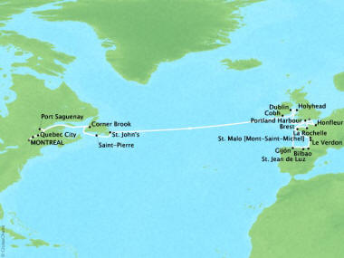 Cruises Oceania Marina Map Detail Montreal, Canada to Southampton, United Kingdom May 8 June 2 2018 - 25 Days