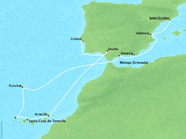 Cruises Oceania Marina Map Detail Barcelona, Spain to Lisbon, Portugal November 16-28 2018 - 12 Days