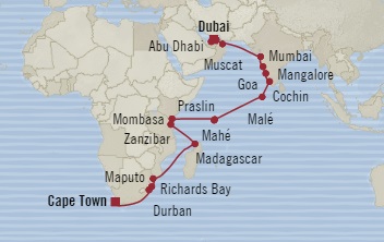 Oceania Nautica November 21 December 21 2016 Dubai, United Arab Emirates to Cape Town, South Africa