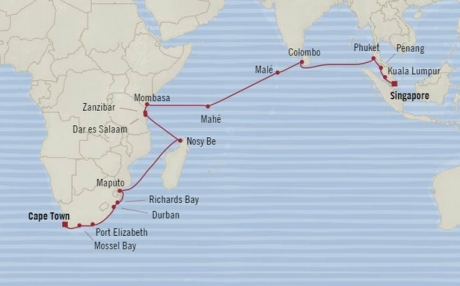 Cruises Oceania Nautica Map Detail Cape Town, South Africa to Singapore, Singapore December 21 2017 January 20 2018 - 30 Days