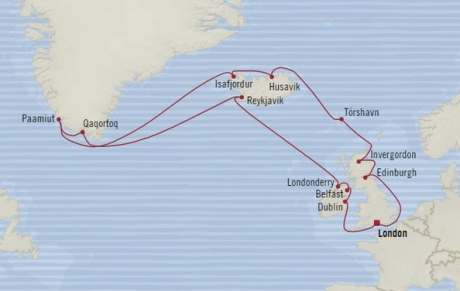 Cruises Oceania Nautica Map Detail Southampton, United Kingdom to Southampton, United Kingdom July 15 August 4 2017 - 20 Days