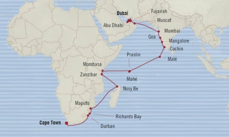 Cruises Oceania Nautica Map Detail Dubai, United Arab Emirates to Cape Town, South Africa November 6 December 6 2017 - 30 Days