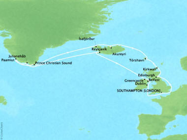 Cruises Oceania Nautica Map Detail Southampton, United Kingdom to Southampton, United Kingdom July 30 August 19 2018 - 20 Days
