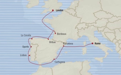 Cruises Oceania Nautica Map Detail Civitavecchia, Italy to Southampton, United Kingdom May 27 June 8 2018 - 12 Days