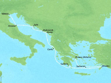 Cruises Oceania Nautica Map Detail Venice, Italy to Piraeus, Greece November 6-16 2018 - 10 Days