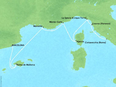 Cruises Oceania Nautica Map Detail Barcelona, Spain to Civitavecchia, Italy October 10-17 2018 - 7 Days