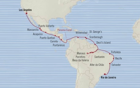 Cruises Oceania Regatta Map Detail Los Angeles, CA, United States to Rio De Janeiro, Brazil December 15 2017 January 19 2018 2017 - 35 Days