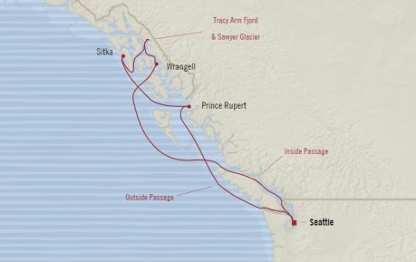 Cruises Oceania Regatta Map Detail Seattle, WA, United States to Seattle, WA, United States July 21-28 2017 - 7 Days