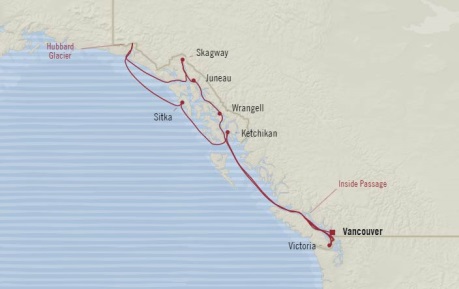 Cruises Oceania Regatta Map Detail Vancouver, Canada to Vancouver, Canada May 31 June 10 2017 - 10 Days