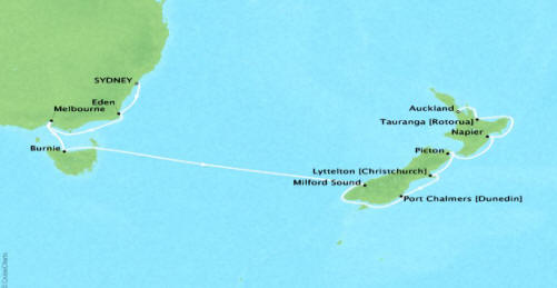Cruises Oceania Regetta Map Detail Sydney, Australia to Auckland, New Zealand January 23 February 5 2018 - 13 Days