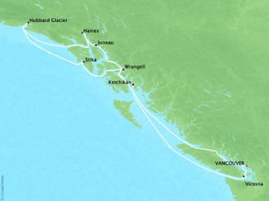 Cruises Oceania Regatta Map Detail Vancouver, Canada to Vancouver, Canada June 2-12 2018 - 10 Days