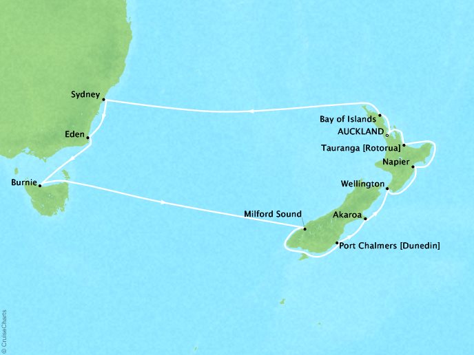 Cruises Oceania Regatta Map Detail Auckland, New Zealand to Auckland, New Zealand January 30 February 15 2019 - 15 Days