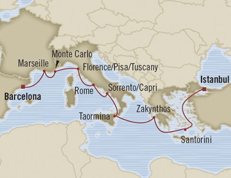 Cruises Around The World Oceania Riviera April 25 May 5 2025 Barcelona, Spain to Istanbul, Turkey