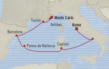 Cruises Around The World Oceania Riviera August 17-24 2025 Monte Carlo, Monaco to Civitavecchia, Italy