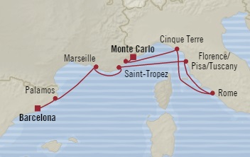 Cruises Around The World Oceania Riviera August 9-17 2025 Barcelona, Spain to Monte Carlo, Monaco