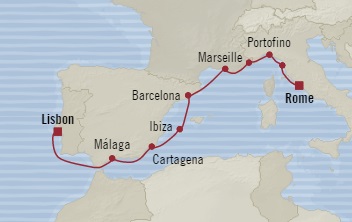 Cruises Around The World Oceania Riviera July 10-20 2025 Lisbon, Portugal to Civitavecchia, Italy