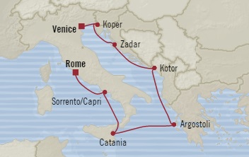 Cruises Around The World Oceania Riviera July 20-28 2025 Civitavecchia, Italy to Venice, Italy