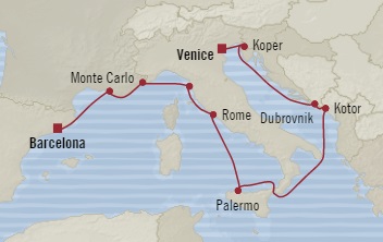 Cruises Around The World Oceania Riviera July 28 August 9 2025 Venice, Italy to Barcelona, Spain