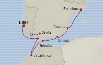 Cruises Around The World Oceania Riviera July 3-10 2025 Barcelona, Spain to Lisbon, Portugal