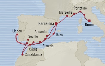 Cruises Around The World Oceania Riviera July 3-20 2025 Barcelona, Spain to Civitavecchia, Italy