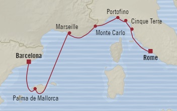 Cruises Around The World Oceania Riviera May 2-9 2025 Barcelona, Spain to Civitavecchia, Italy