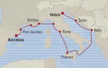 Cruises Around The World Oceania Riviera May 21 June 2 2025 Venice, Italy to Barcelona, Spain
