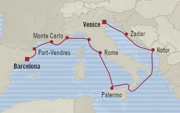 Cruises Around The World Oceania Riviera November 9-21 2025 Venice, Italy to Barcelona, Spain