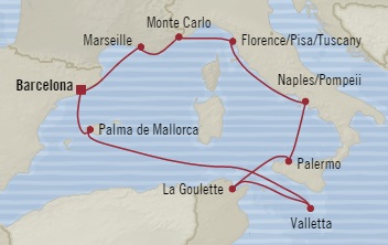 Cruises Around The World Oceania Riviera October 16-26 2025 Barcelona, Spain to Barcelona, Spain