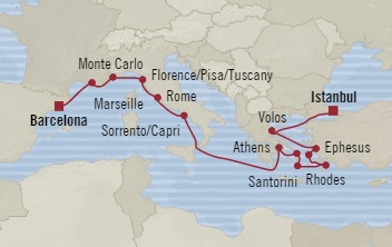 Cruises Around The World Oceania Riviera October 2-16 2025 Istanbul, Turkey to Barcelona, Spain