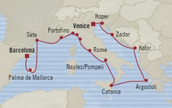 Cruises Around The World Oceania Riviera October 26 November 9 2025 Barcelona, Spain to Venice, Italy